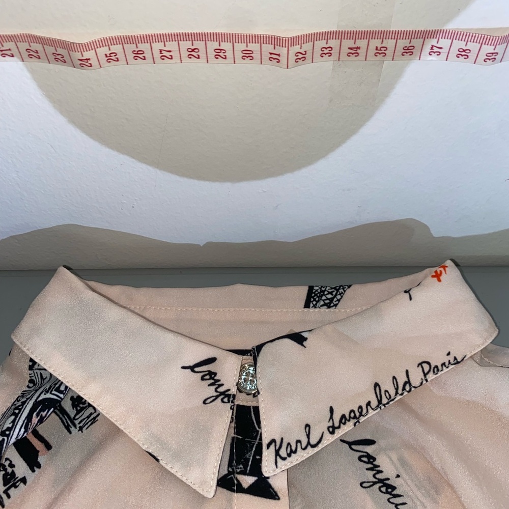 Karl Lagerfeld Paris Long Sleeve Blouse Pink Eiffel Tower Top Women's Size L - Picture 8 of 15